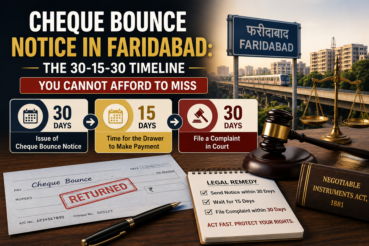 Cheque Bounce Notice in Faridabad: The 30-15-30 Timeline You Cannot Afford to Miss